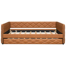 Upholstered Full Long Daybed With Trundle And LED Armrests - Brown