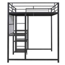 Metal Loft Bed With Desk, 3 Shelves And Ladder