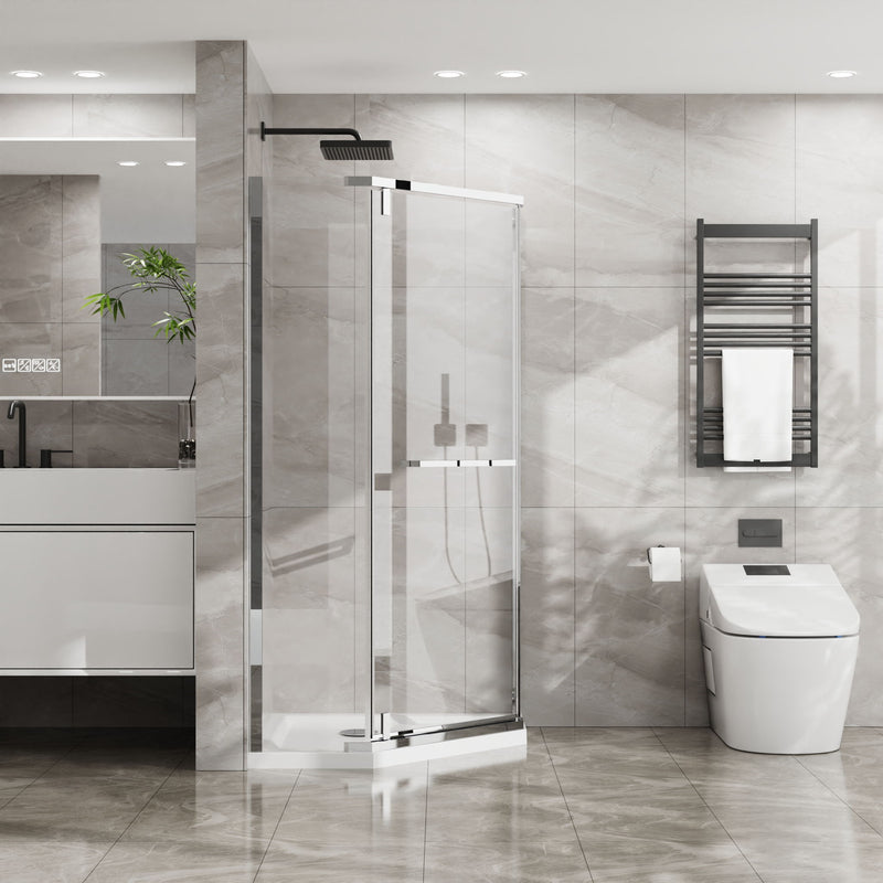 Goodyo - Neo Angle Frameless Shower Door With Acrylic Base Combo