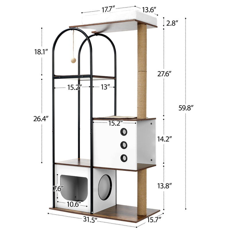 Cat Climbing Frame, Cat Tree, Modern Cat Tower, Multi-Level Cat Condo With 1 Caves, 2 Scratching Posts, Perch, For Indoor Cats - White / Vintage