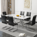 Large Modern Simple Rectangular Glass Dining Table for 6-8 People with 0.39-inch white imitation marble desktop and Silver Metal Legs for Kitchen Dining Living Room Meeting Room Banquet Hall 1538