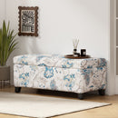 Luxury Storage Ottoman With Floral Patterned Fabric, Soft Close Hinges, Functional Footrest & Seat - Blue Flower / Blue Multi