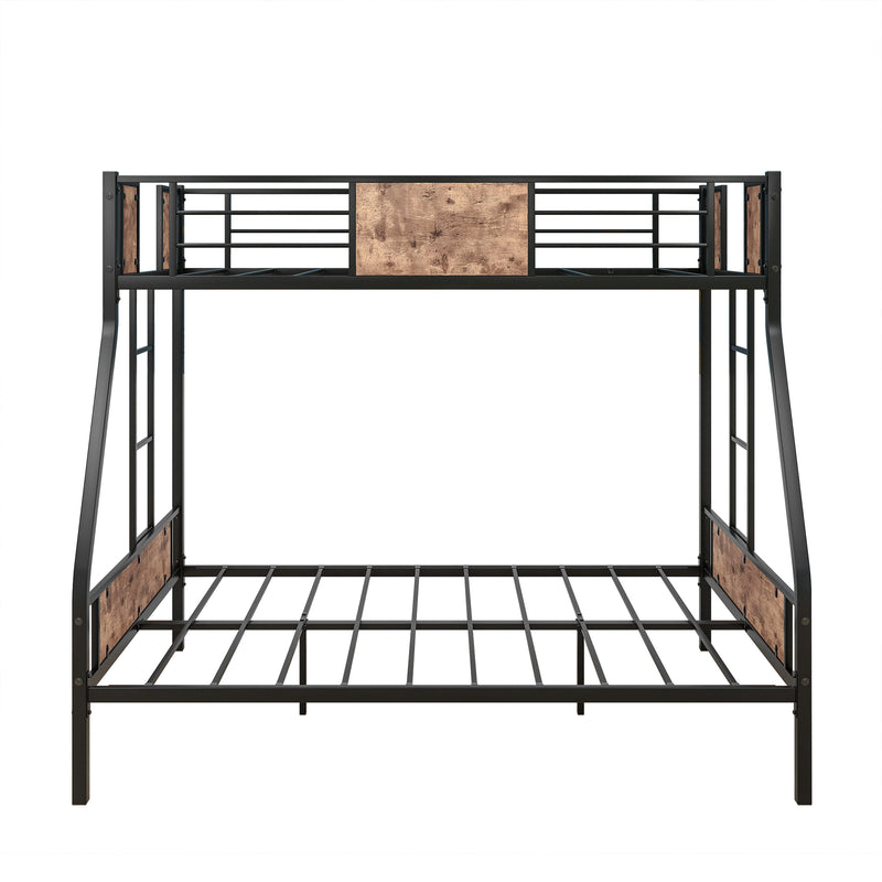 Twin Over Full Metal Bunk Bed, Heavy Duty Metal Bed Frame with Safety Rail , 2 Side Ladders & Decorative Wood ,No Box Spring Needed