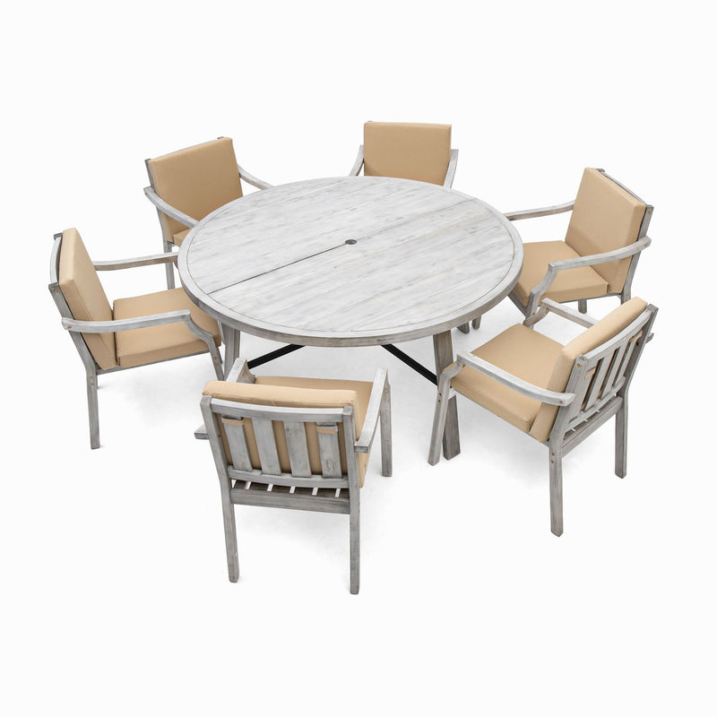 Outdoor Dinning Set 6 Person Dinning Set With An Umbrella Hole And Removable Cushions For Patio, Backyard, Garden - Antique Gray