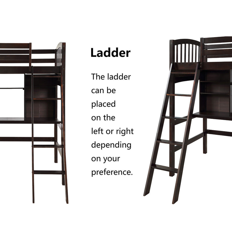 Loft Bed With Storage Shelves, Desk And Ladder