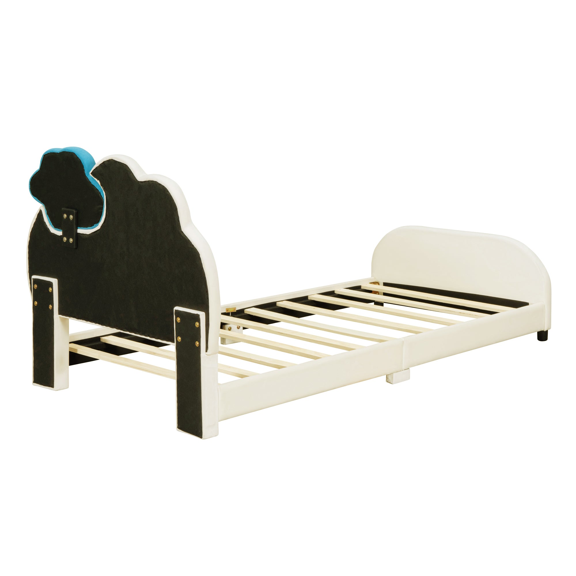 Twin Size Upholstered Platform Bed with Cloud-Shaped Headboard and Embedded Light Stripe, Velvet, Beige - Atlantic Fine Furniture Melbourne FL