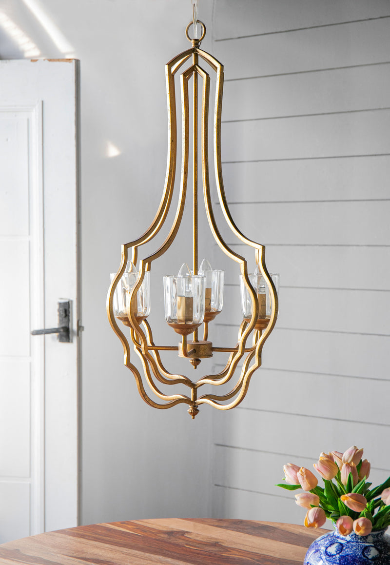 4 Light Metal Chandelier, Hanging Light Fixture With Adjustable Chain For Kitchen Dining Room Foyer, Bulb Not Included - Gold