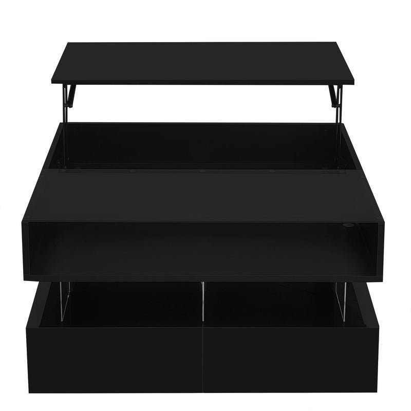 Lift Top Coffee Table With 2 Drawers, Hidden Space And LED Lights For Living Room