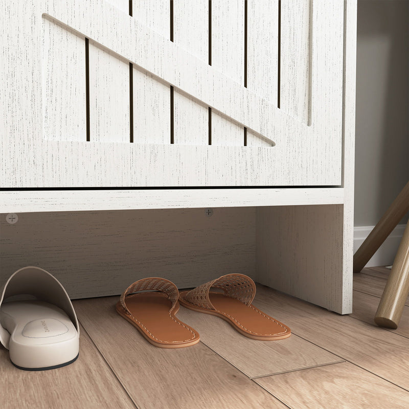 4 Layer Folding Shoe Cabinet With Metal Rounded Corners Convenient Shoe Storage - White