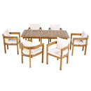 Abaco - Outdoor Patio 7 Pieces Dining Set With Chairs And Table - Teak / Beige