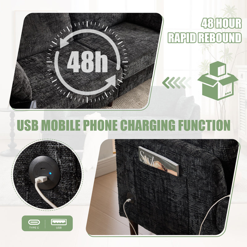 Chenille 2 Seater Sofa With LED Light, USB Charging Port, And Storage Bag