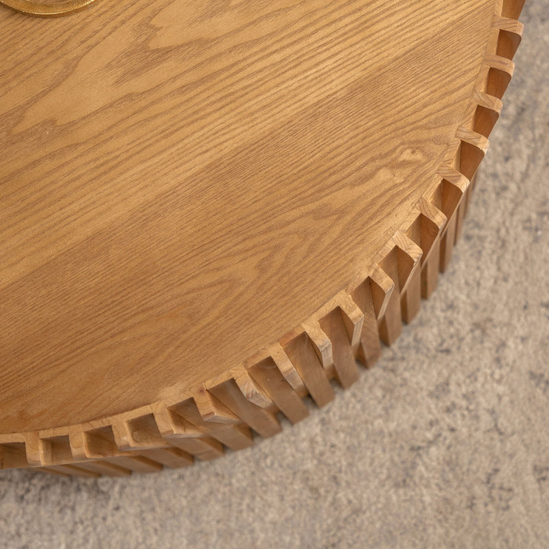Vintage Fashion Style Cylindrical Nesting Coffee Table Set With Vertical Textured Embossed Design - Natural