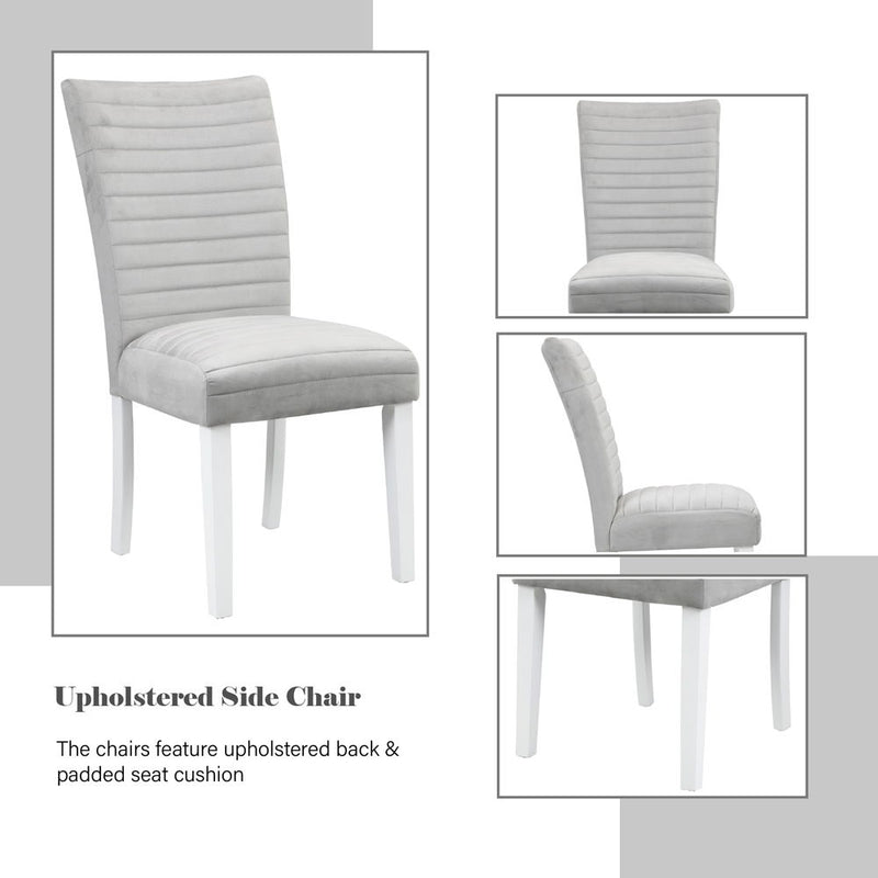 Elizaveta - Side Chair (Set of 2) - Gray Velvet, Faux Crystal Diamonds &White High Gloss Finish