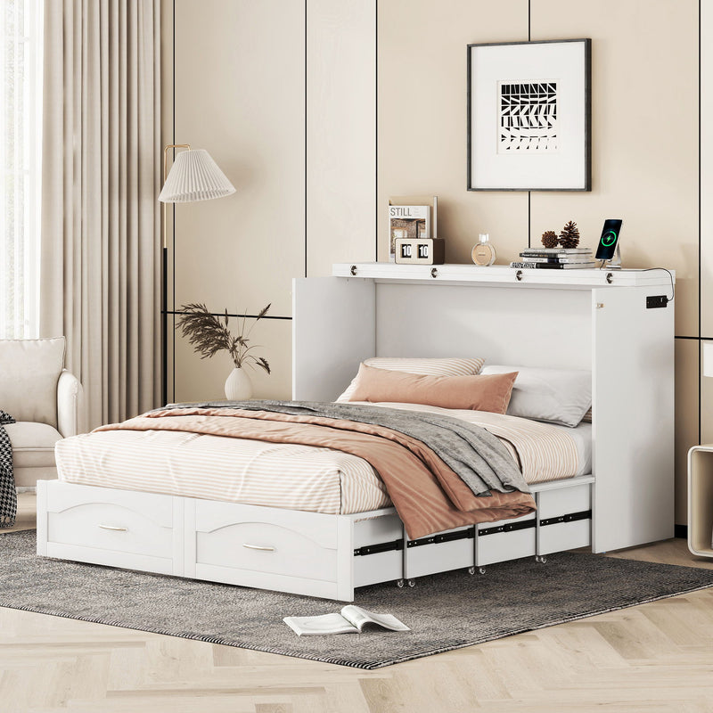 Murphy Bed With Drawer And A Set Of Sockets & USB Ports, Pulley Structure Design