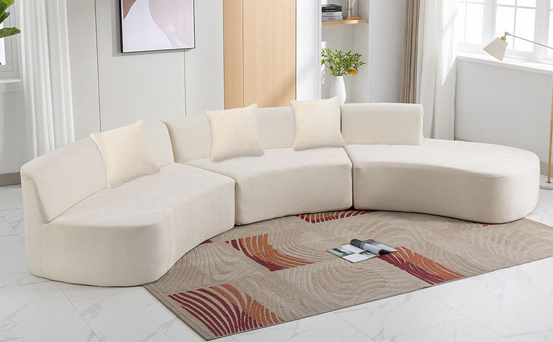 136.6" Stylish Curved Sofa Sectional Sofa Chenille Fabric Sofa Couch With Three Throw Pillows For Living Room, Beige