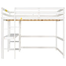 Full Loft Bed with Desk and Shelves,White