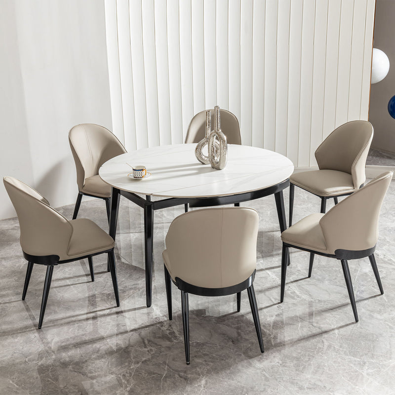 Modern Extendable Round Dining Table With Sintered Stone Top - White / Black