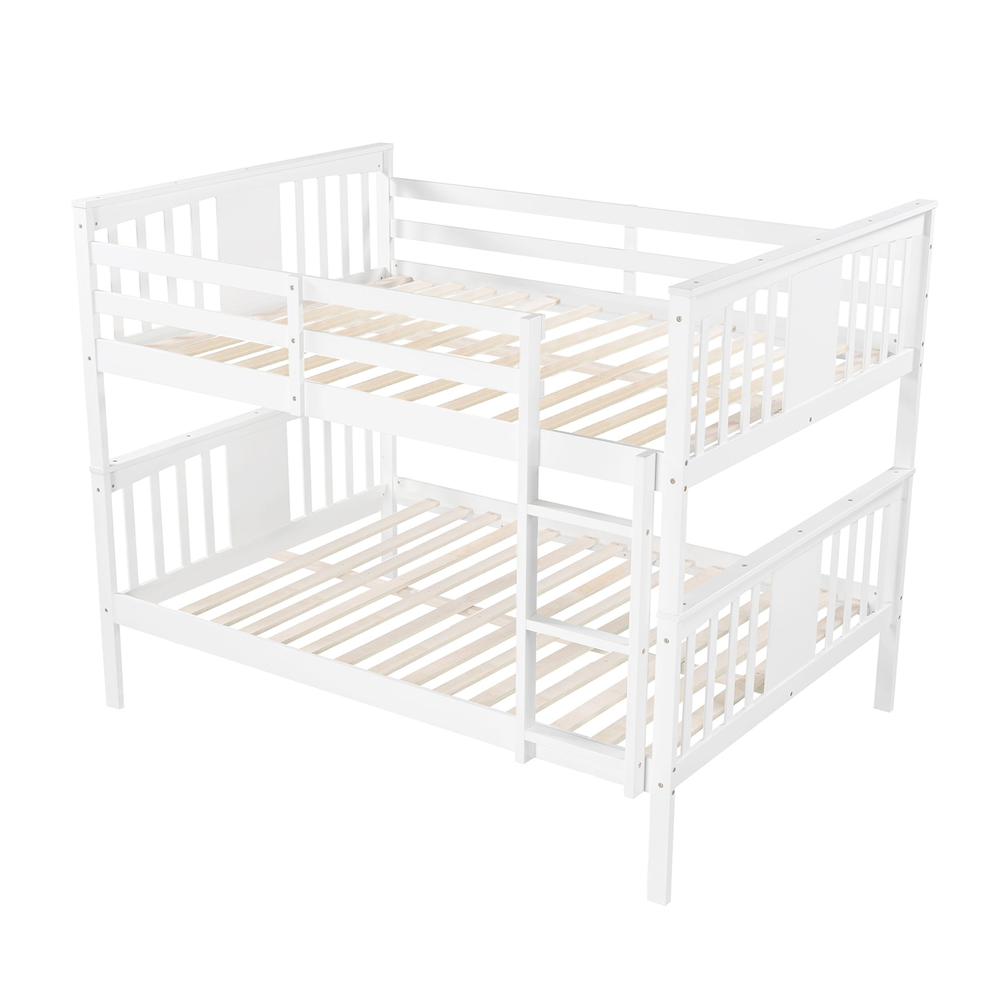 Full over Full Bunk Bed with Ladder for Bedroom, Guest Room Furniture-White(OLD SKU :LP000203AAK)
