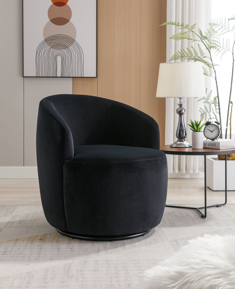 Velvet Fabric Swivel Accent Armchair Barrel Chair With Powder Coating Metal Ring