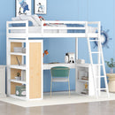 Loft Bed With Ladder, Shelves, And Desk