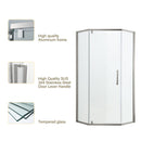 Diamond Shaped Corner Shower Door, Inward Sliding, Stainless Steel Frame