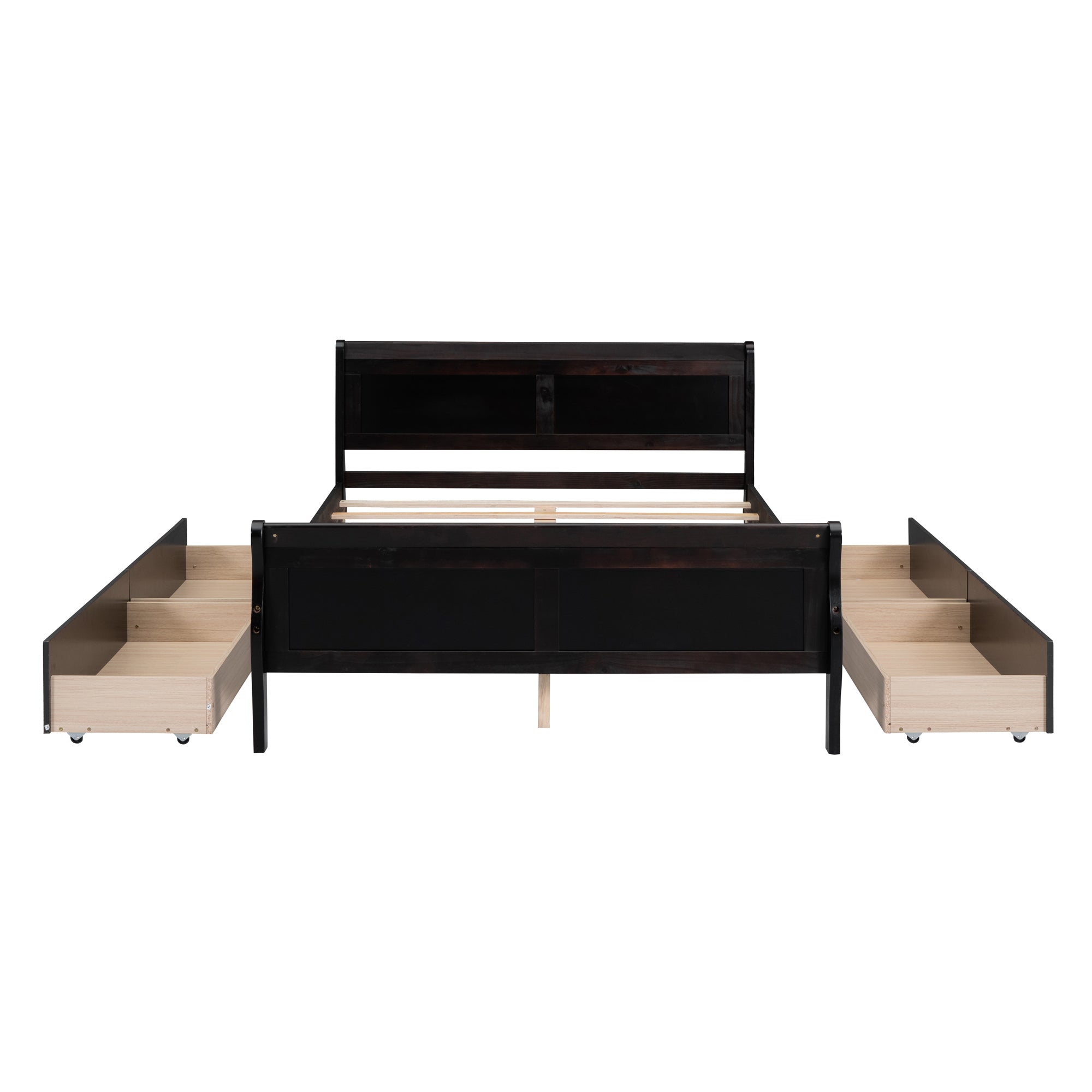 Full Size Wood Platform Bed with 4 Drawers and Streamlined Headboard & Footboard, Espresso - Atlantic Fine Furniture Melbourne FL