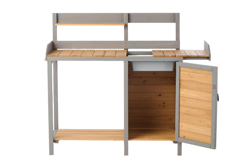 Outdoor Potting - Bench, Workstation Table With Cabinet For Backyard Garden Supplies - Brown / Gray