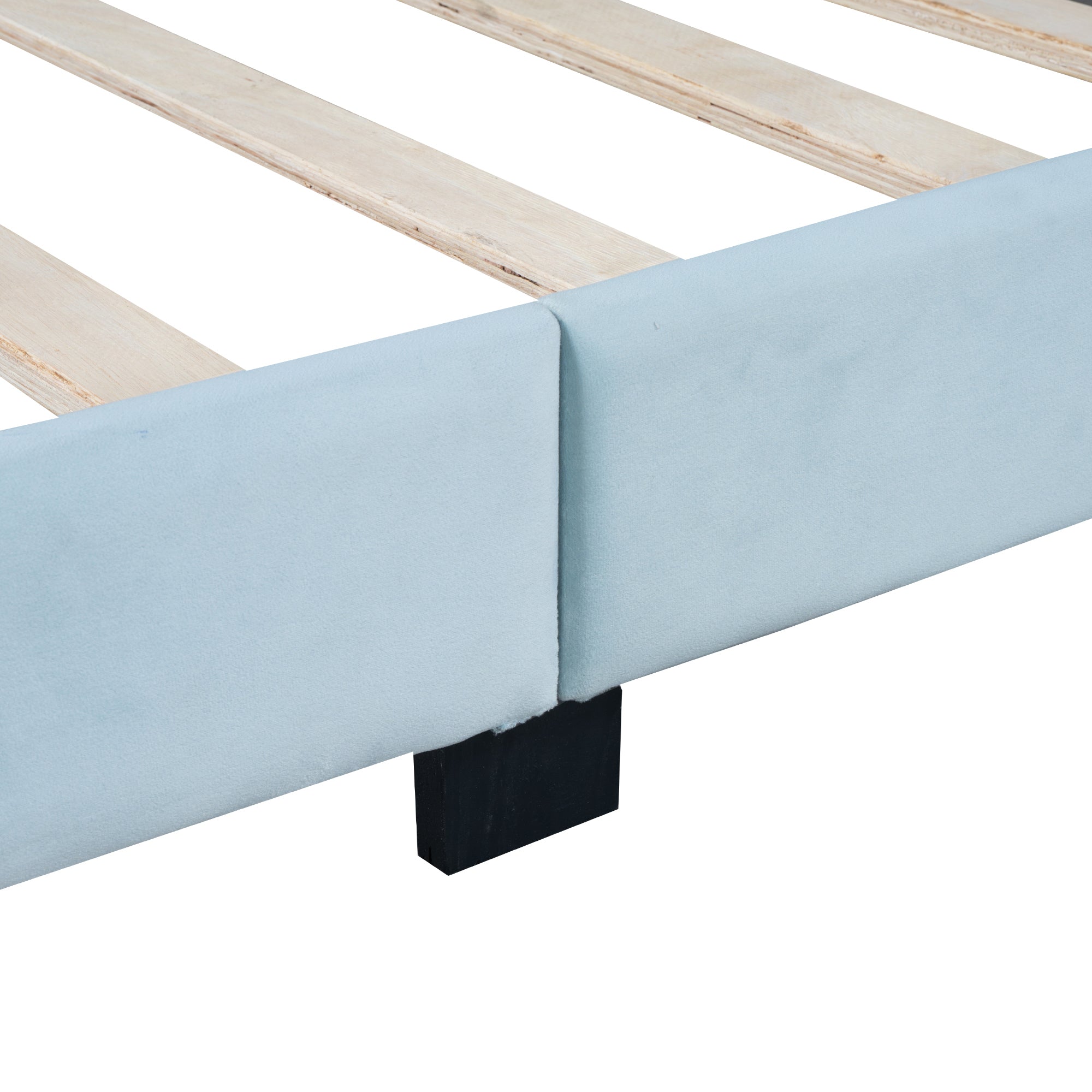 Twin Size Upholstered Velvet Platform Bed with Shell-Shaped Headboard, Blue - Atlantic Fine Furniture Melbourne FL