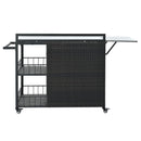 Outdoor Kitchen Island With Storage, Cooking Station, Grill Cart, Foldable Tabletop, And Bottle Opener - Dark Brown