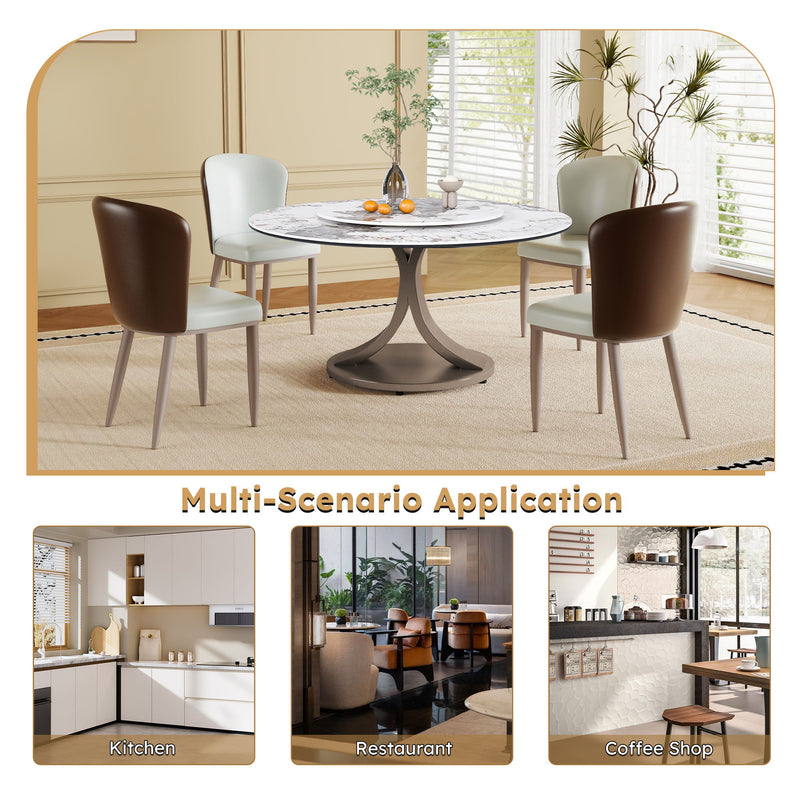 Round Dining Table With 360° Rotating Lazy Susan Scratch & Heat - Dark Purple / White