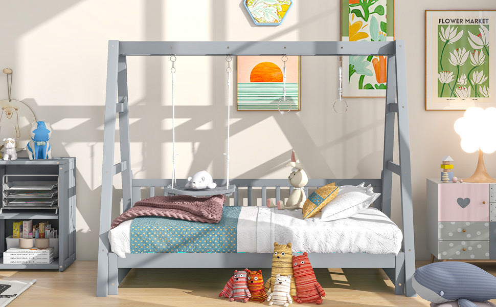 Extendable Twin Daybed with Swing and Ring Handles, Gray(Twin bed can be pulled out to be King) - Atlantic Fine Furniture Melbourne FL