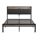 Modern Platform Bed Frame With Upholstered Storage Headboard, USB Ports