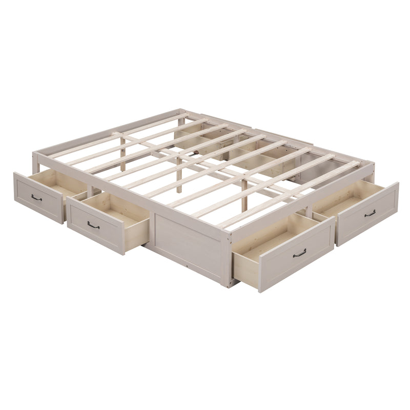Queen Size Platform Bed with 6 Storage Drawers,Antique White