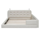 Queen Size Upholstered Platform Bed With 2 Reading Lights - White