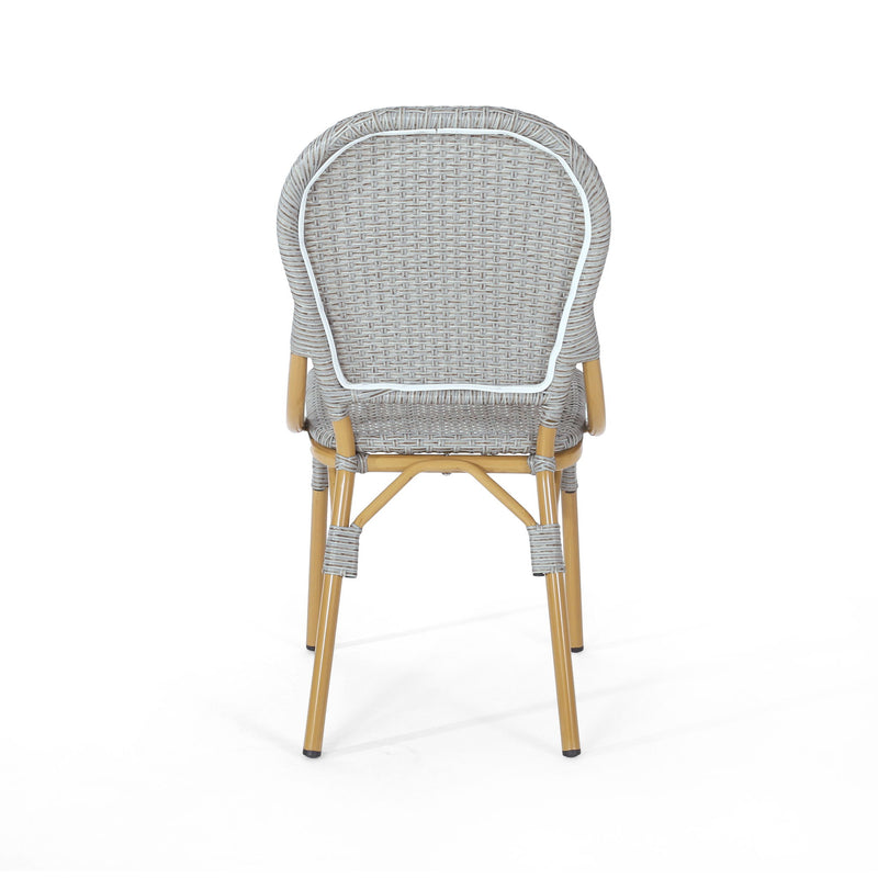 Outdoor Rattan And Aluminum Armless French Bistro Chairs (Set of 2) - Dark Gray