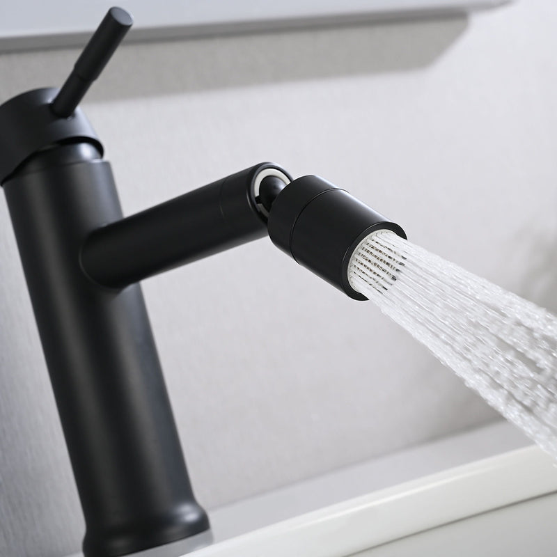 2 Mode Bathroom Faucet With 360 Degree Rotating Aerator For Sink - Matte Black