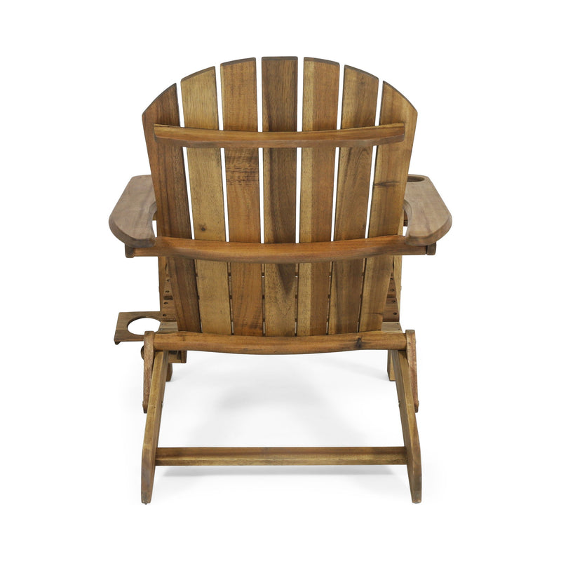 Outdoor Adirondack Chair With Slat Back And Cup Holder - Natural