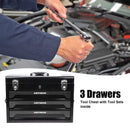 Portable 3 Drawer Steel Toolbox, 4 Layers Of Tools With Metal Latches, With Storage Tray And Carrying Handle