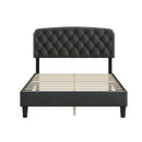 Full size Adjustable Headboard with Fine Linen Upholstery and Button Tufting for Bedroom,  Wave Top  dark Gray