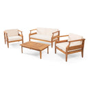 Alluvion - 4 Piece Wood Outdoor Patio Conversation Set With Cream Cushions - Teak / Beige