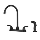 Kitchen Sink Faucet With 2 Handles And Pull Out Side Sprayer, 4 Hole Installation