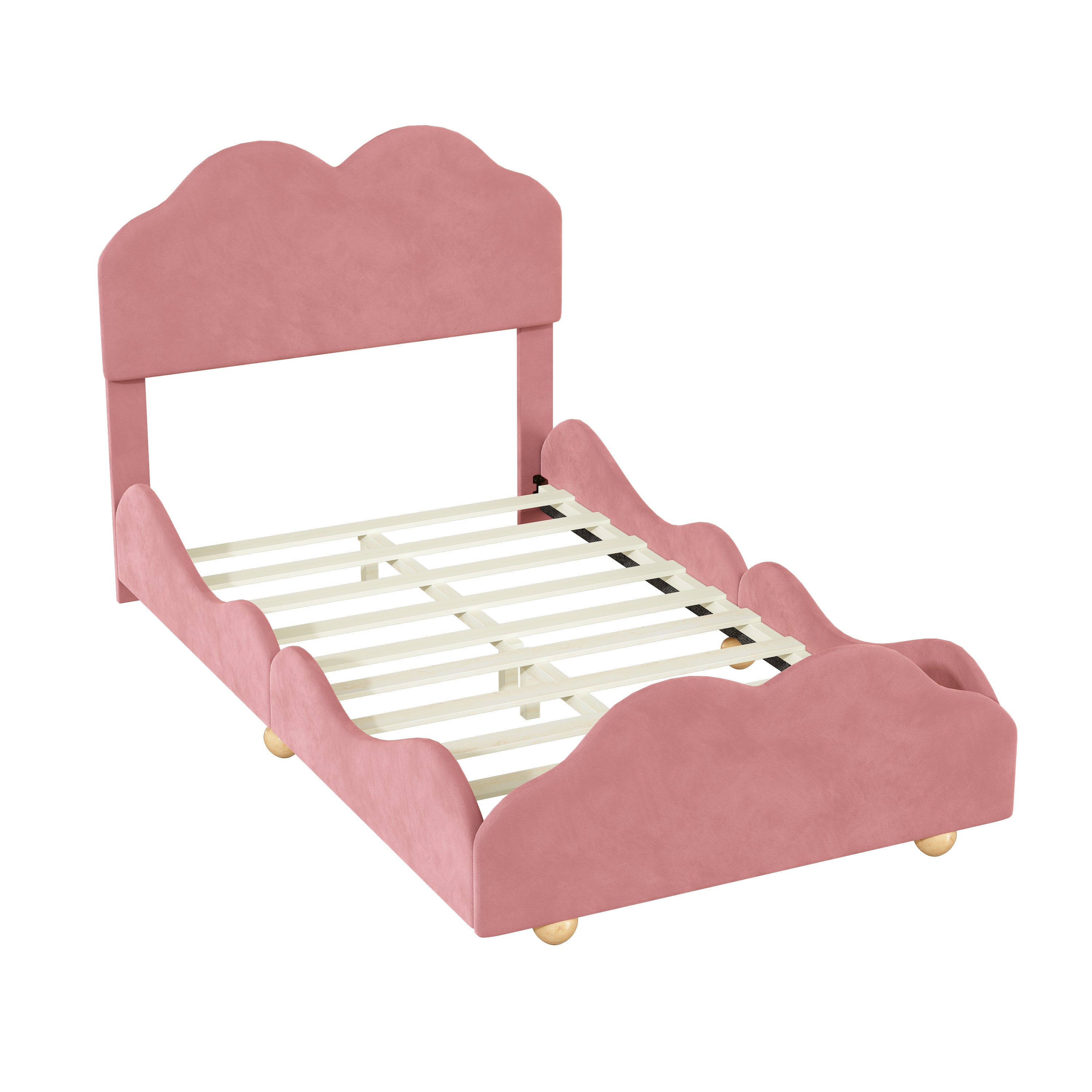 Twin Size Upholstered Platform Bed with Cloud Shaped bed board, Dark Pink - Atlantic Fine Furniture Melbourne FL