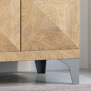 Boho Handcrafted Mango Wood Storage Cabinet With Iron Legs - Sandblasted Oak