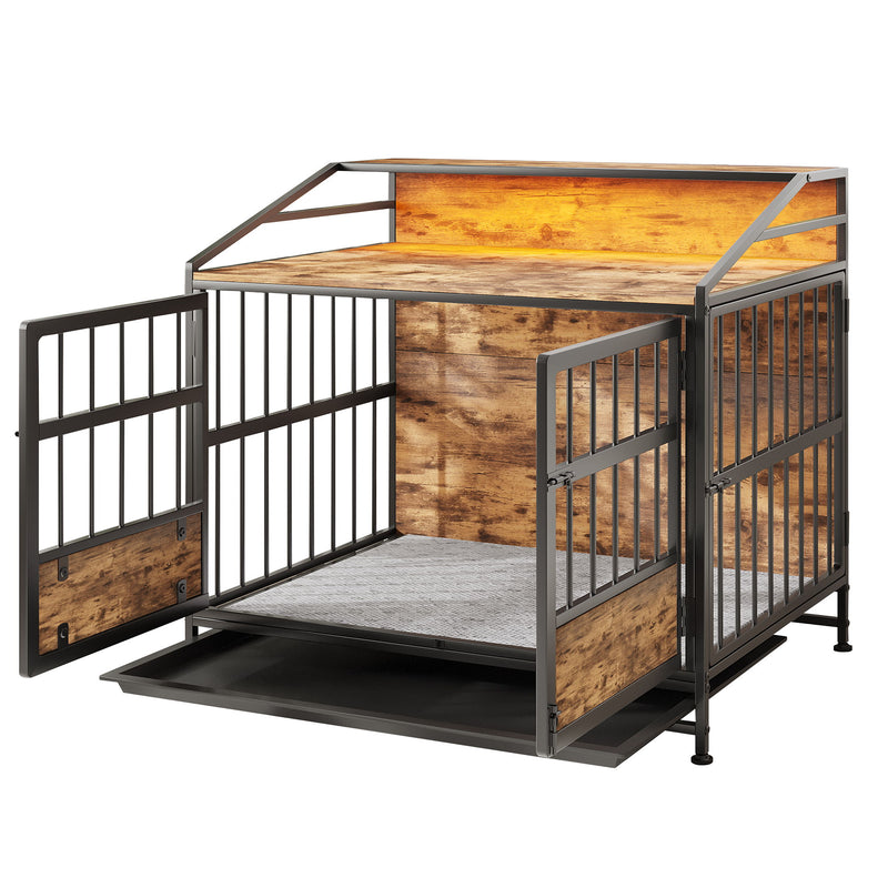 Multi Function Dog Crates With Storage, Double Doors, Indoor Dog Crate - Black Brown