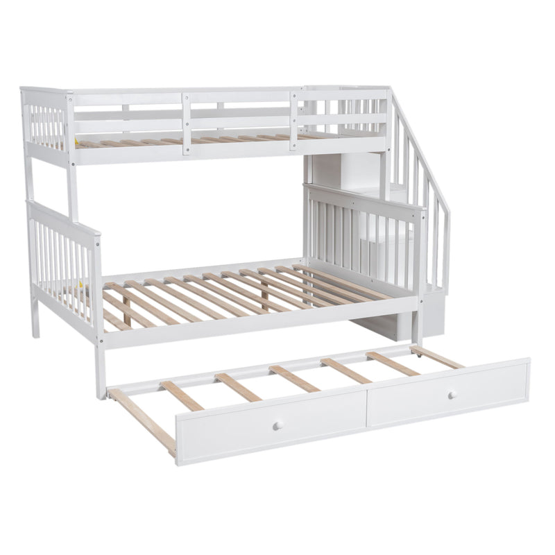 Stairway Bunk Bed With Twin Size Trundle, Storage And Guard Rail For Bedroom, Dorm