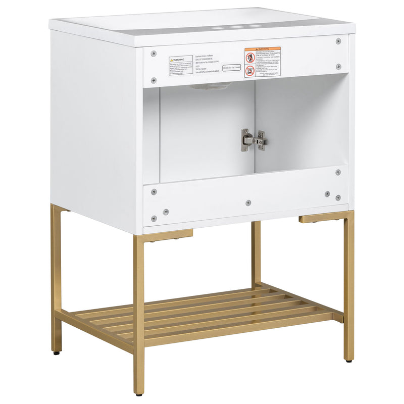 Bathroom Vanity With Sink, Bathroom Vanity Cabinet With Two Doors And Metal Frame, Open Storage Shelf - White / Gold