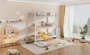 Metal Twin Size Triple Bunk Bed With Trundle, White