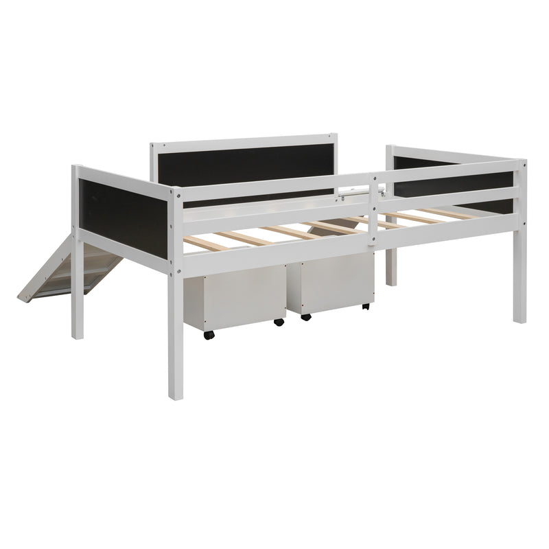 Twin size Loft Bed Wood Bed with Two Storage Boxes - White( old sku: LP000075AAK )