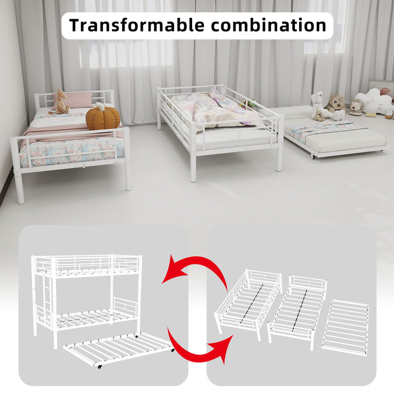 Bunk Bed For Kids, Convertible Frame With Ladders & Guardrail