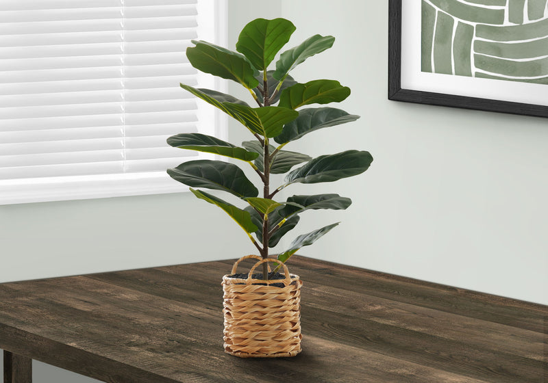 Artificial Plant, 28" Tall, Fiddle Tree, Indoor, Faux, Fake, Floor, Greenery, Potted, Real Touch, Decorative - Green / Beige